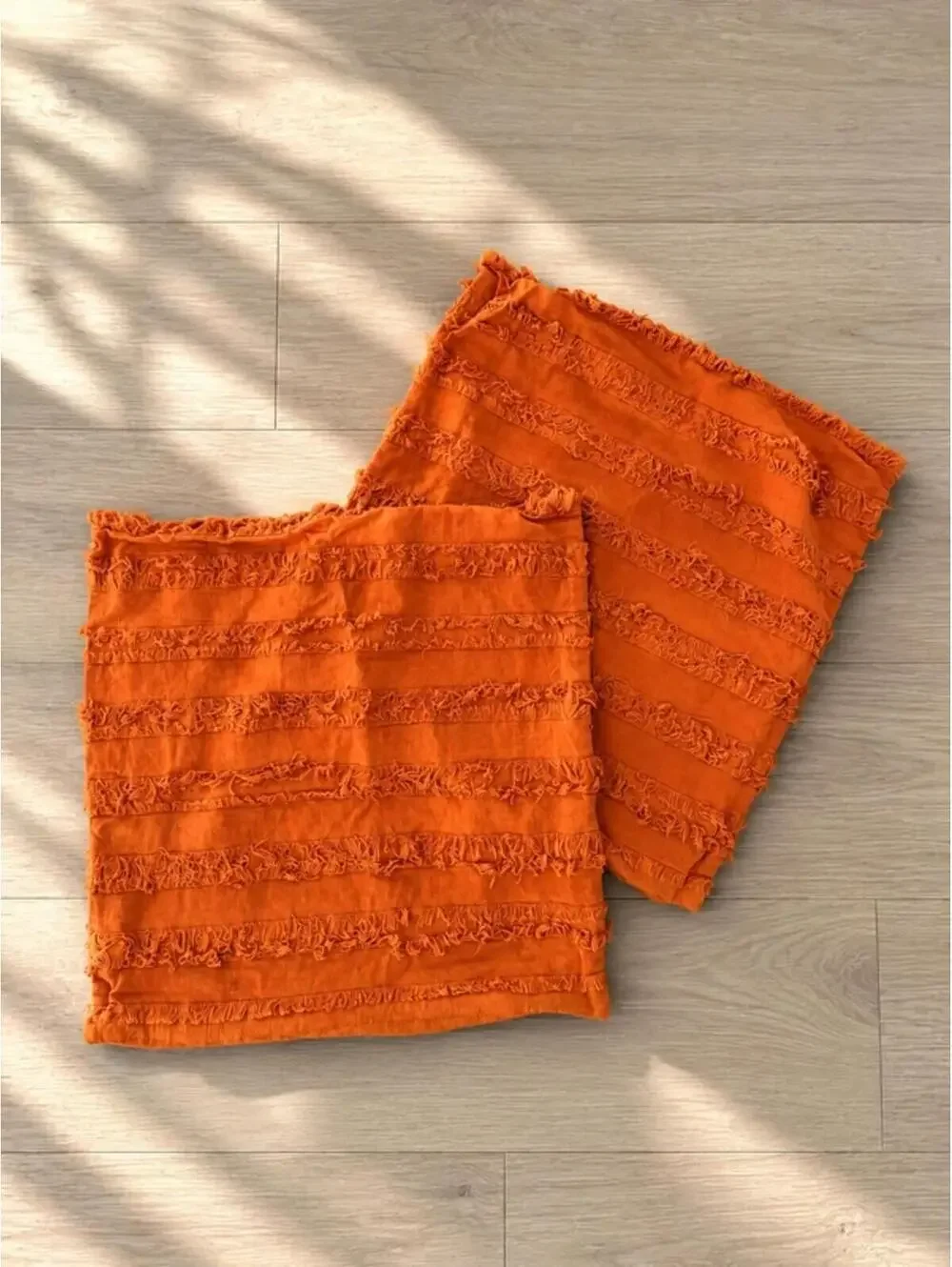 Set of 2 Burnt Orange Fringe Throw Pillow Covers 18x18 Cotton Linen Boho